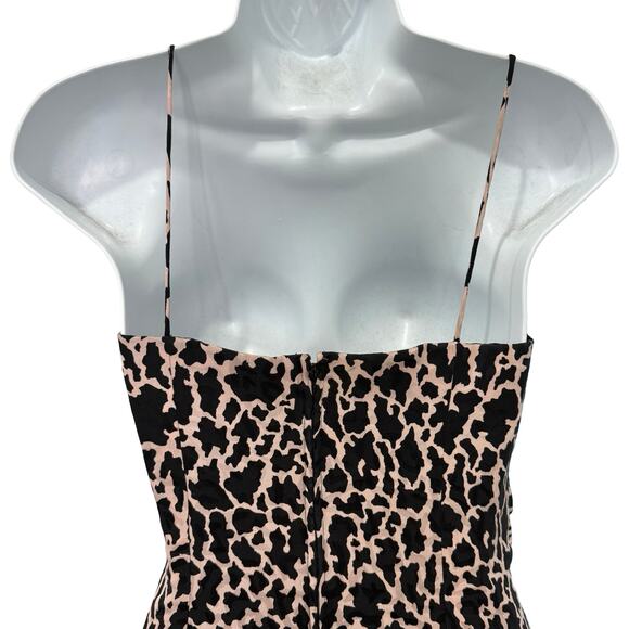 Vintage 80s Pink Black Leopard Ruched Peplum Sleeveless Silk Mini Dress size 4 - Picture 8 of 13